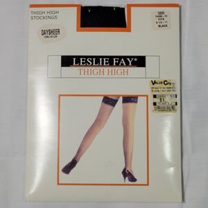 Vintage 80s Leslie Fay DaySheer Thigh High Stockings Black 100% Nylon OS USA NWT